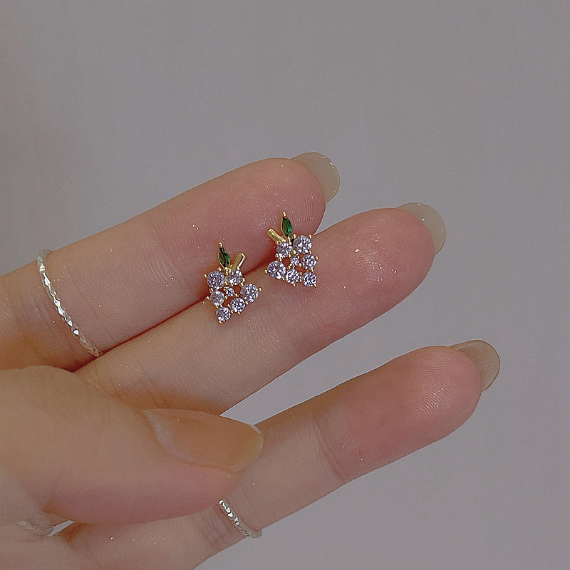 Cherry stud earrings for women Summer fruit series 2022 New trendy, cute and small strawberry and grape earrings detail image 7