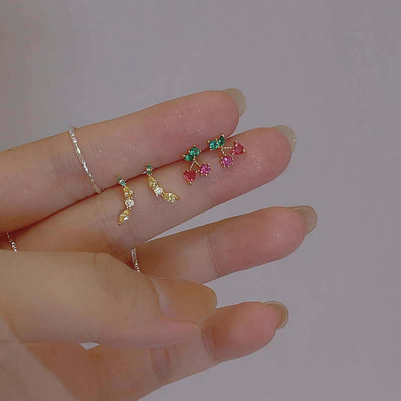 Cherry stud earrings for women Summer fruit series 2022 New trendy, cute and small strawberry and grape earrings detail image 4