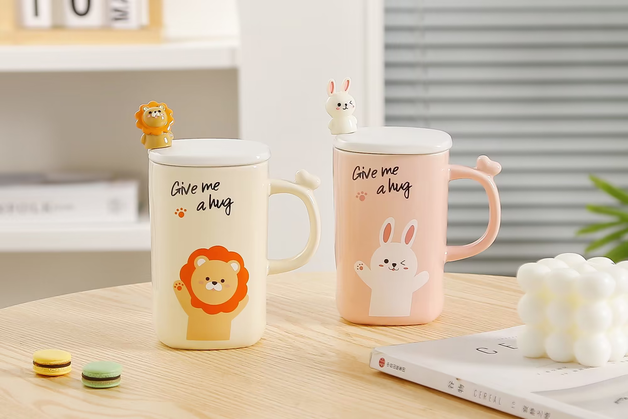 Ceramic cups, cartoon creative cups, lion cups, panda cups, rabbit cups, mugs, gift cups, cute water cups, coffee cups details Picture