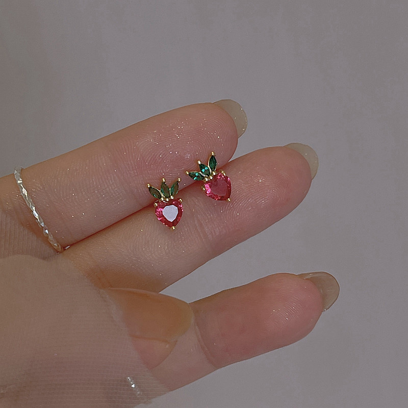 Cherry stud earrings for women Summer fruit series 2022 New trendy, cute and small strawberry and grape earrings detail image 6