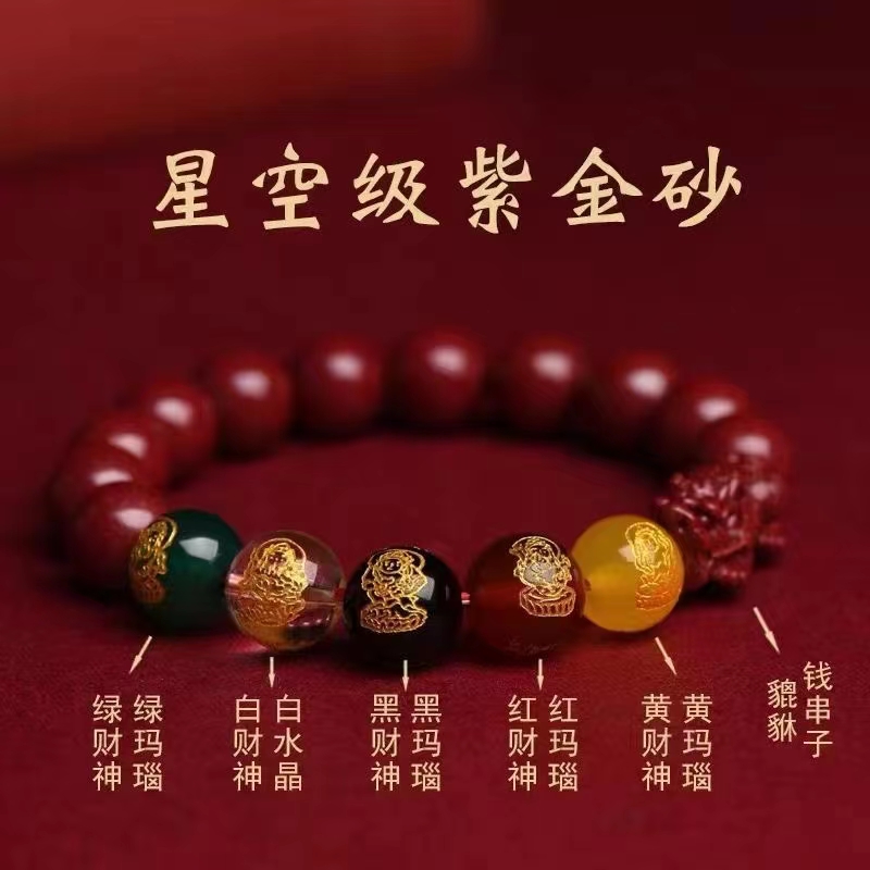 Five-way God of Wealth Cinnabar bracelet details Picture
