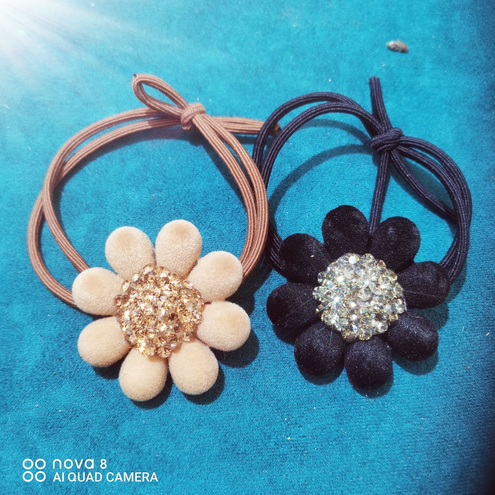 黑咖双色韩版八半花皮筋