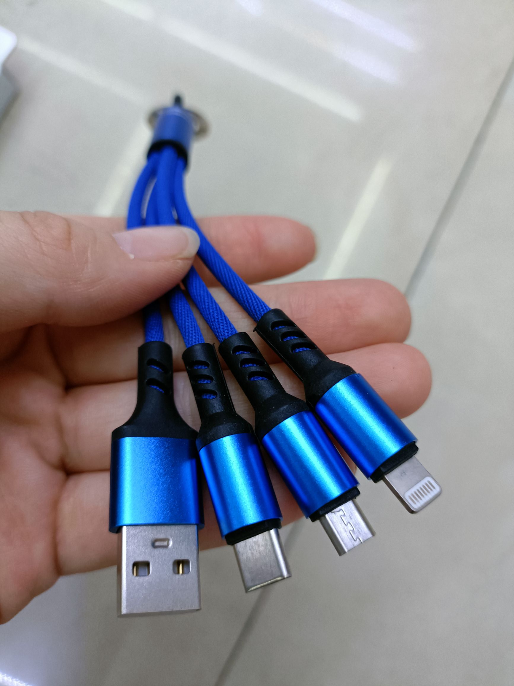 Fabric four-in-one keychain data cable detail image 4
