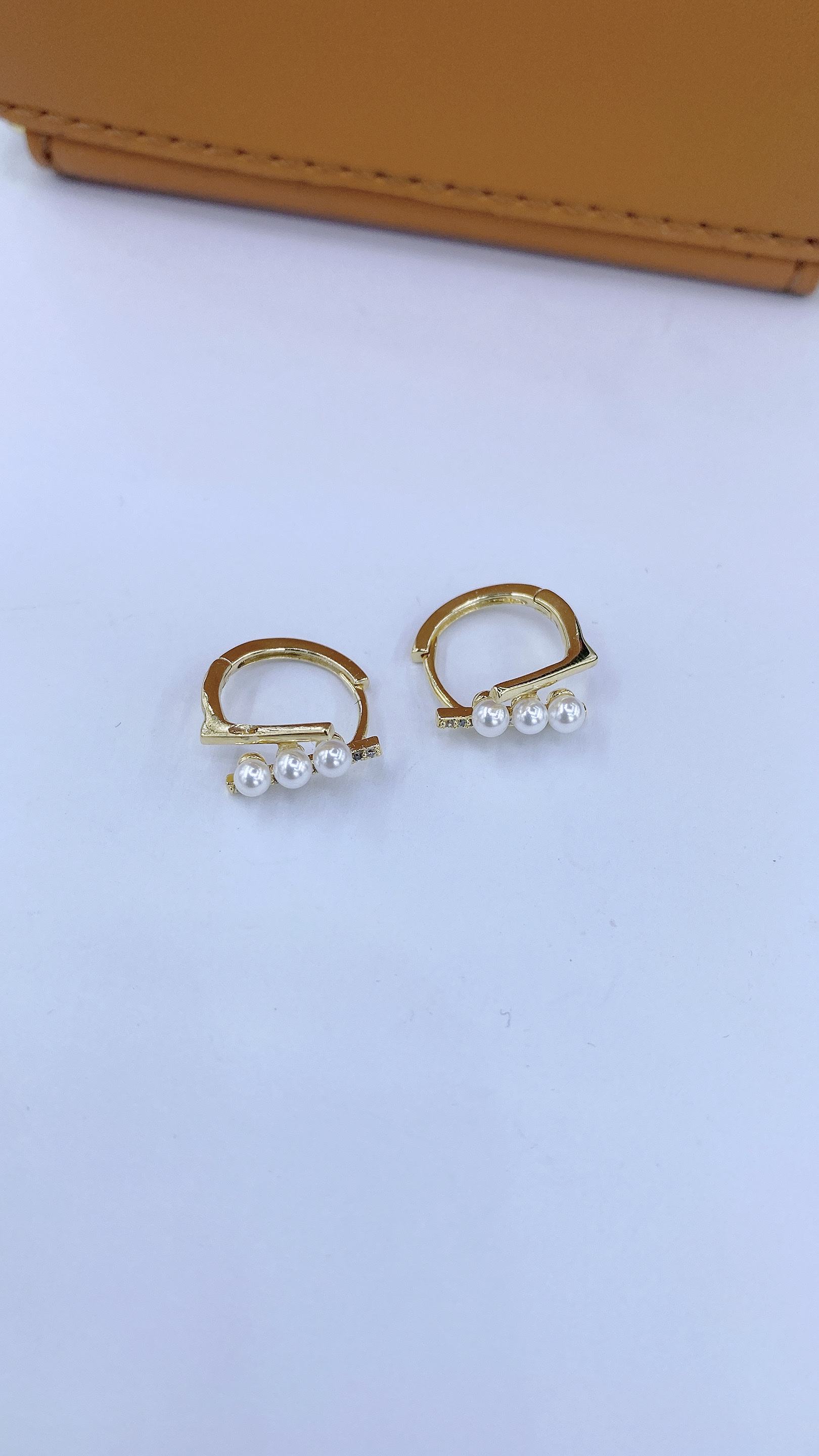 金色米粒珍珠锆石耳扣 小众精美耳环