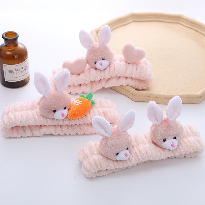 韩版可爱萝卜兔发带兔耳朵毛绒头带网红卡通洗脸束发带发箍图