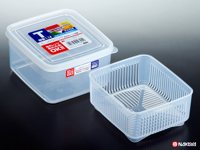 日本进口冰箱沥水保鲜盒正方形密封盒食品盒可微波炉可冷冻收纳盒图