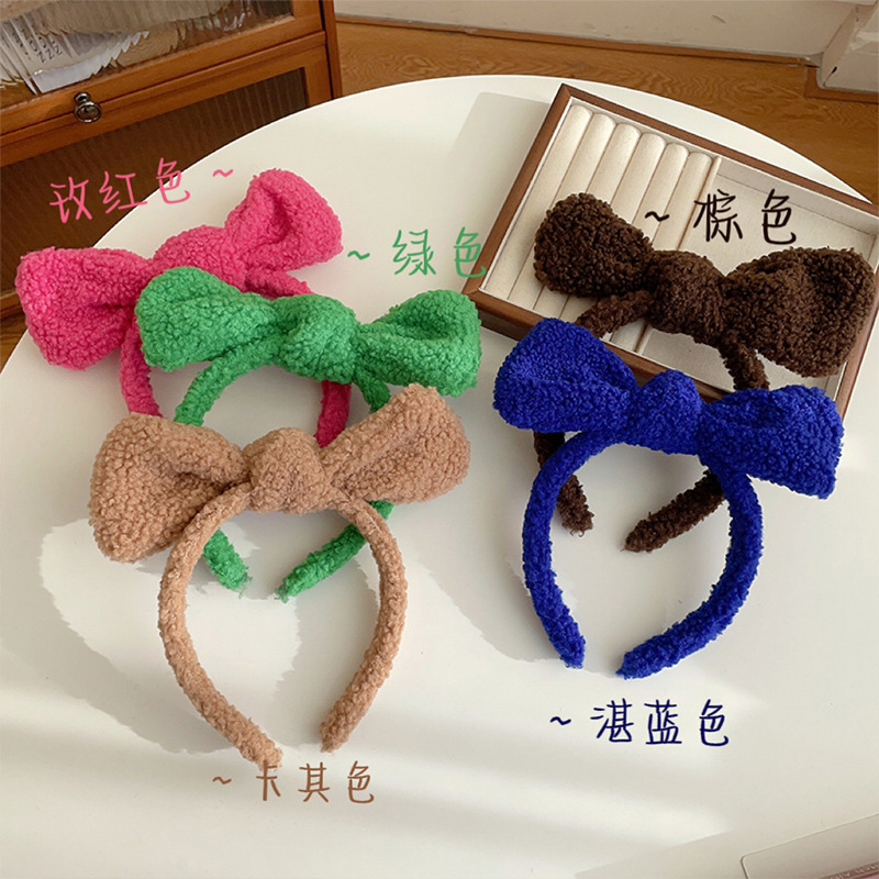 秋冬羊羔毛大蝴蝶结头饰发箍洗脸发卡发窟百搭外出毛绒头箍发饰女