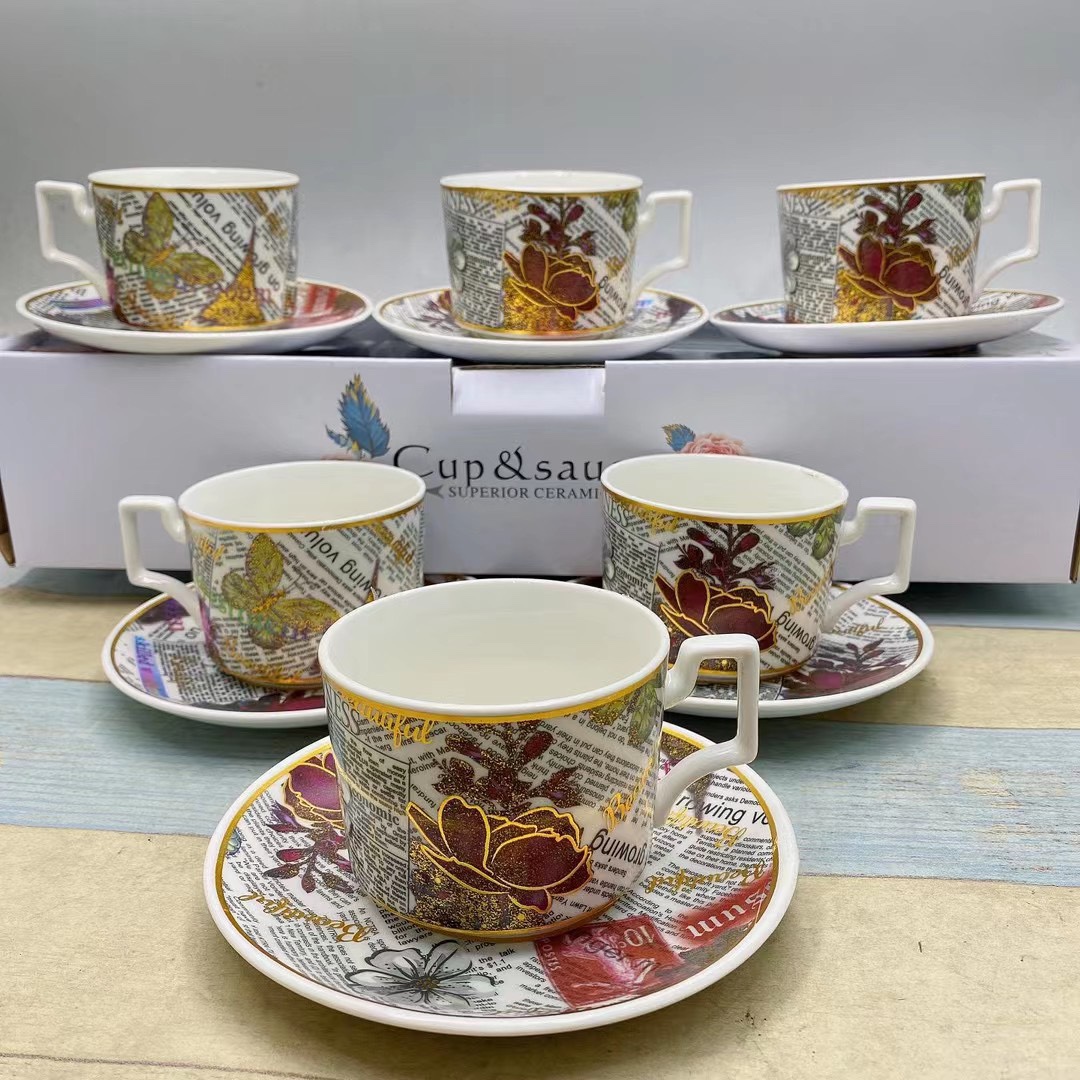 Ceramic floral gilding cup and plate Light Luxury Series multi-picture coffee cup and plate TC Specification image