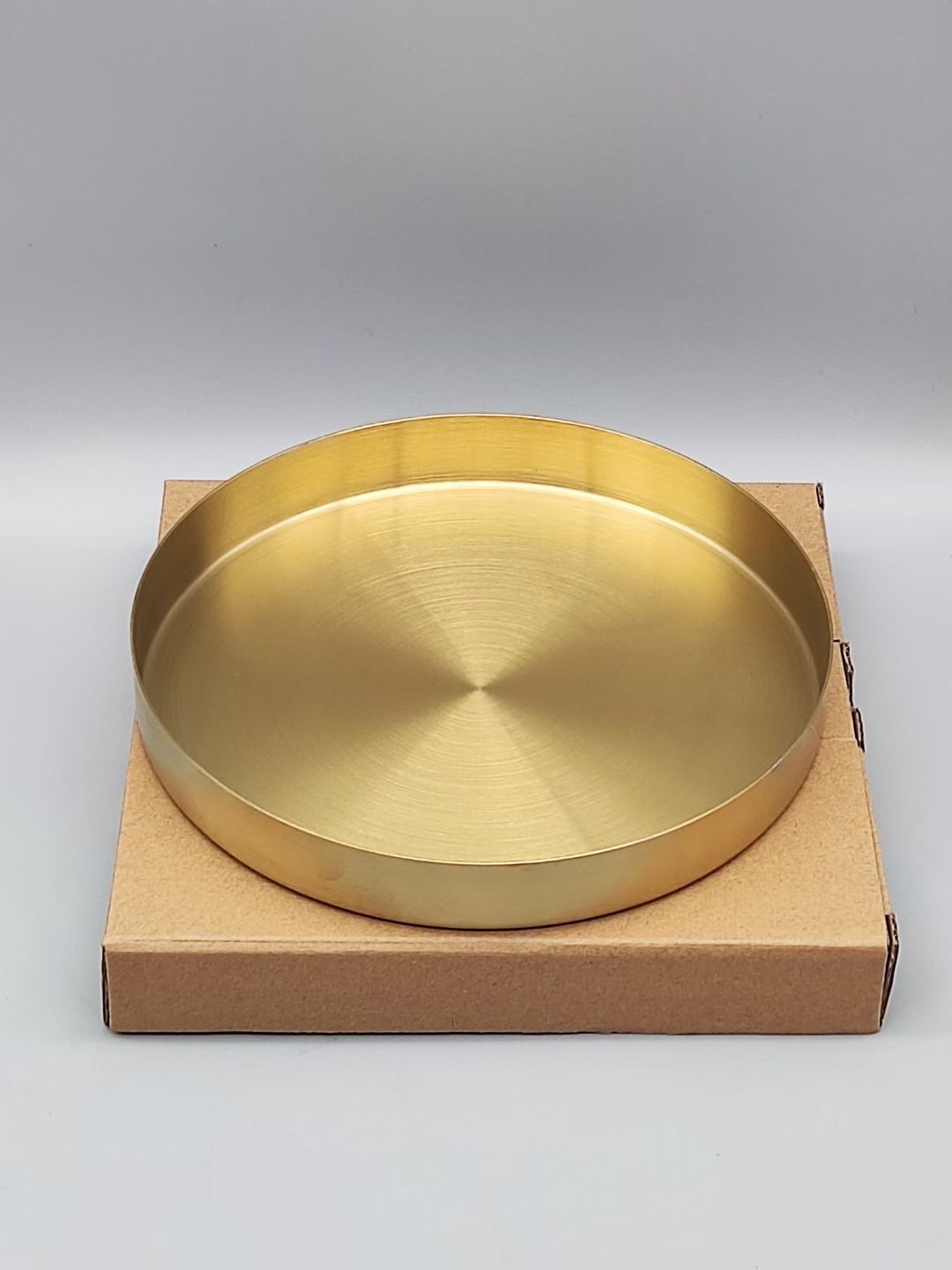 家居北欧纯黄铜圆形茶具托盘金属首饰盘铜盘置物盘金色收纳盘