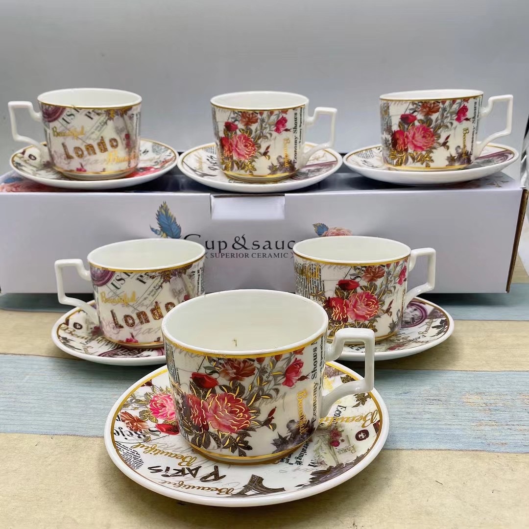 Ceramic floral gilding cup and plate Light Luxury Series multi-picture coffee cup and plate TC