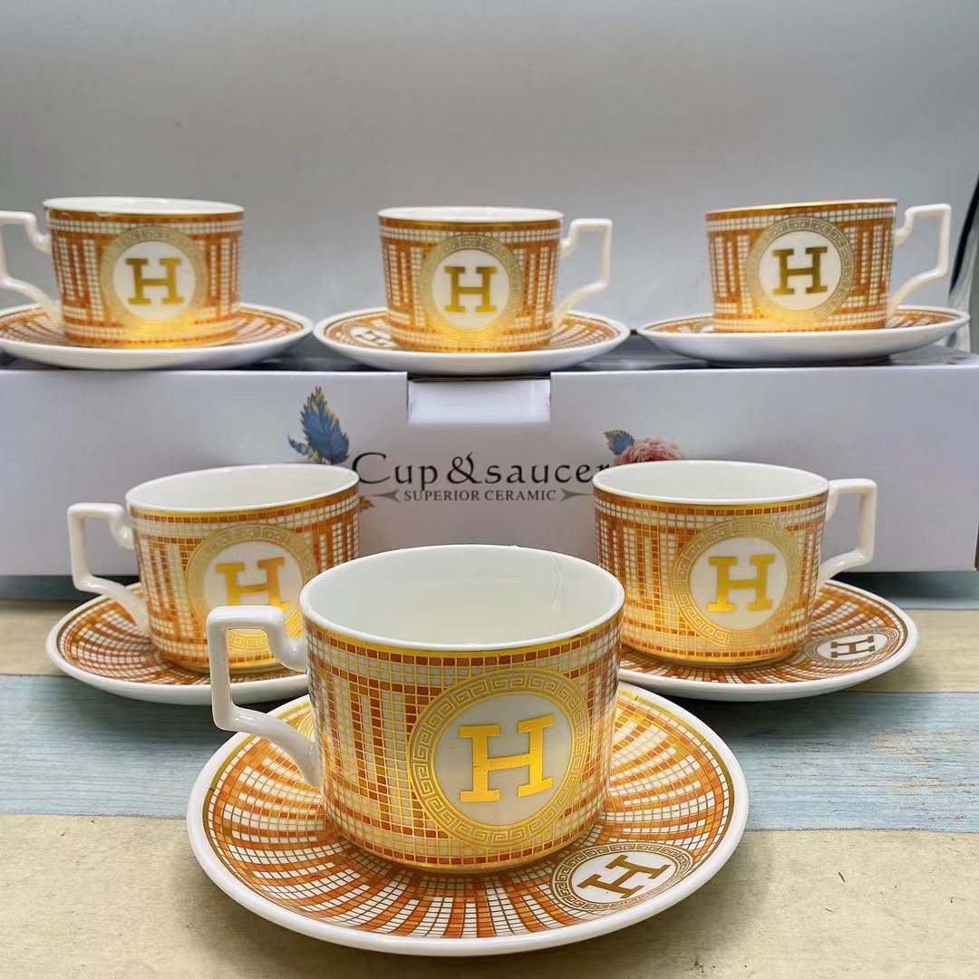 Ceramic floral gilding cup and plate Light Luxury Series multi-picture coffee cup and plate TC Item Picture