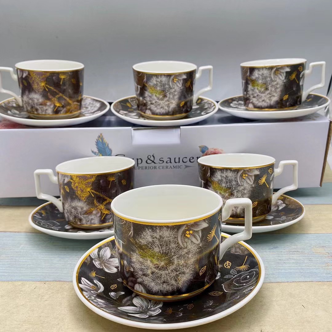 Ceramic floral gilding cup and plate Light Luxury Series multi-picture coffee cup and plate TC details Picture