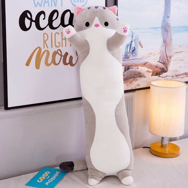 Cross-border large-sized long and cute cat pillow figurines, foreign trade sleeping pillows, girls' gifts, plush toys wholesale Specification image
