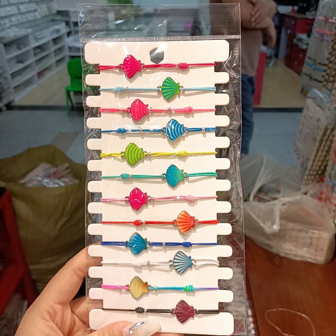 亚马逊热销合金滴油扇贝彩色弹力手链