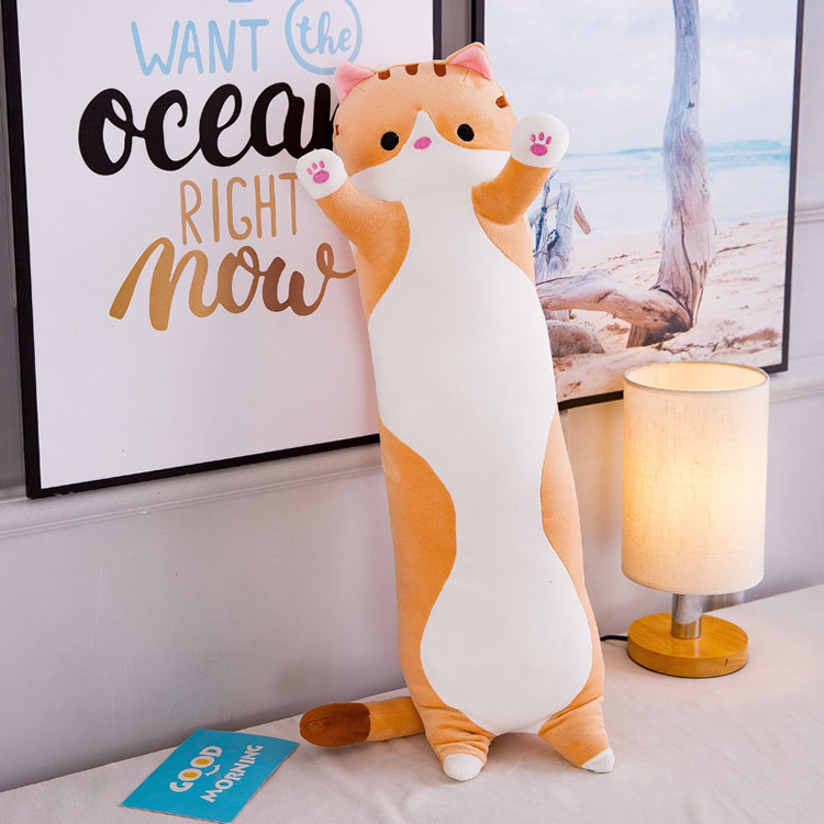 Cross-border large-sized long and cute cat pillow figurines, foreign trade sleeping pillows, girls' gifts, plush toys wholesale details Picture