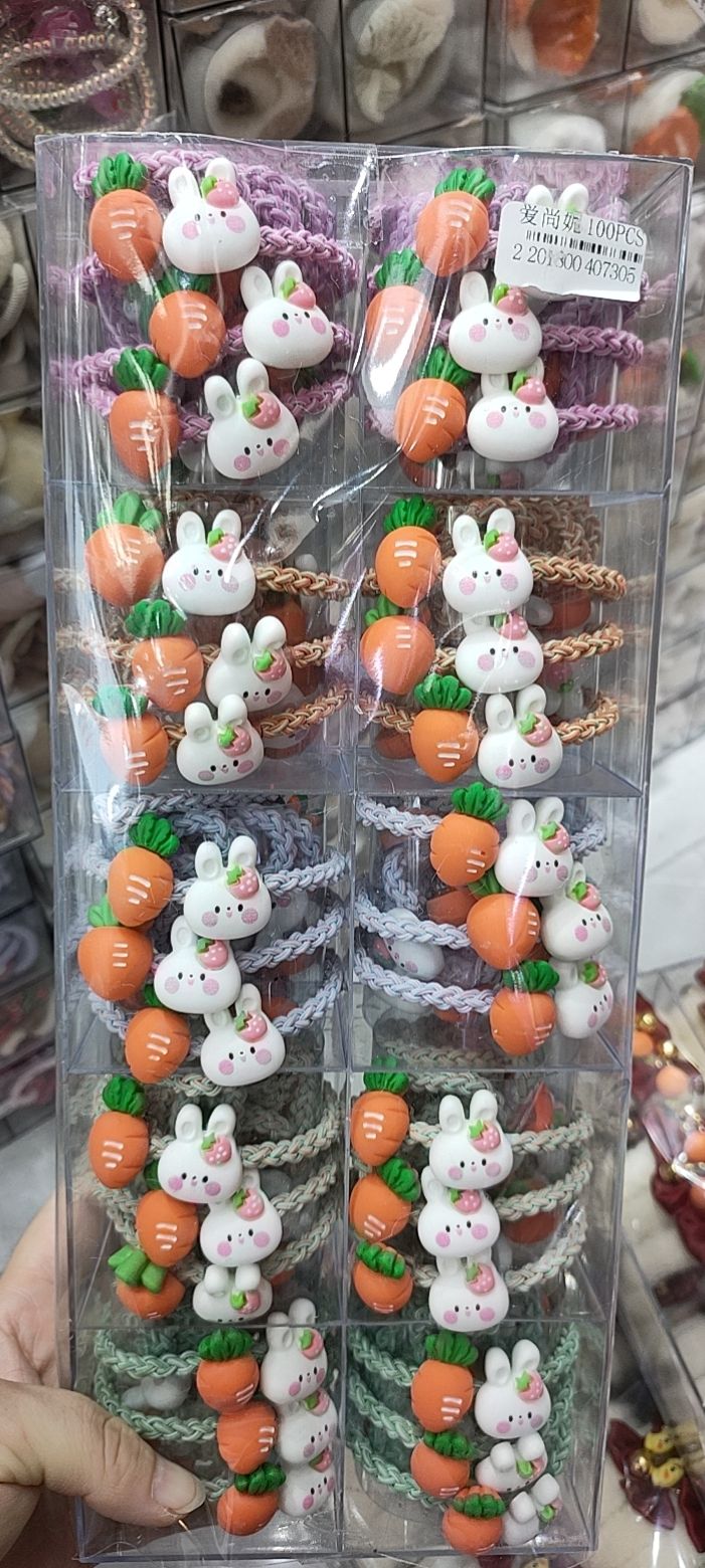 网红同款皮筋/四季吊卡皮筋/卡通皮筋白底实物图