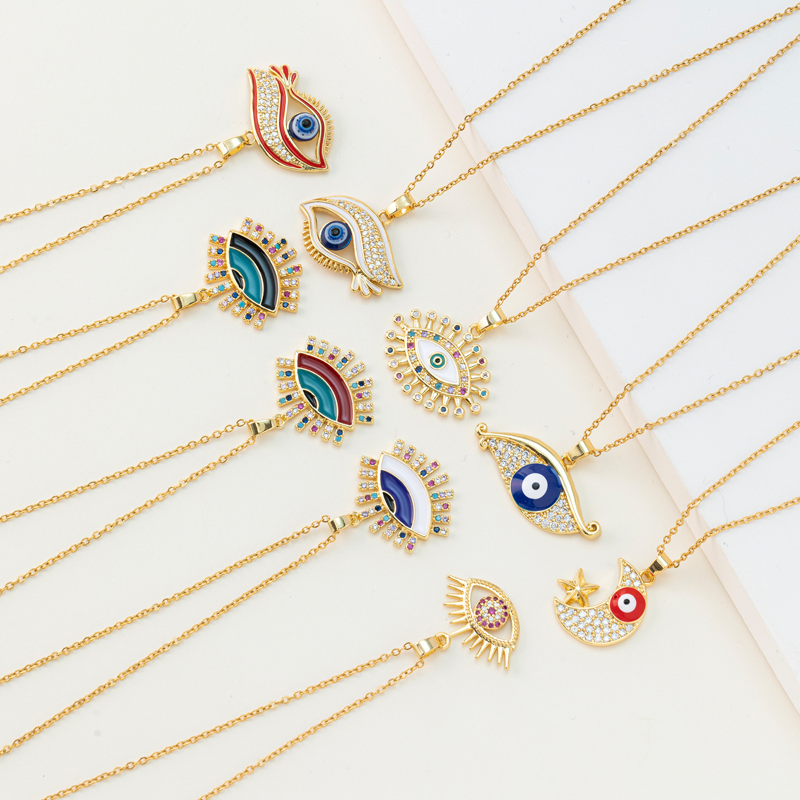 Europe And The United States New Hot Evil Eye Pendant Necklace Titanium Steel Collarbone Chain Copper Dripping Eye Element Necklace Jewelry full figure