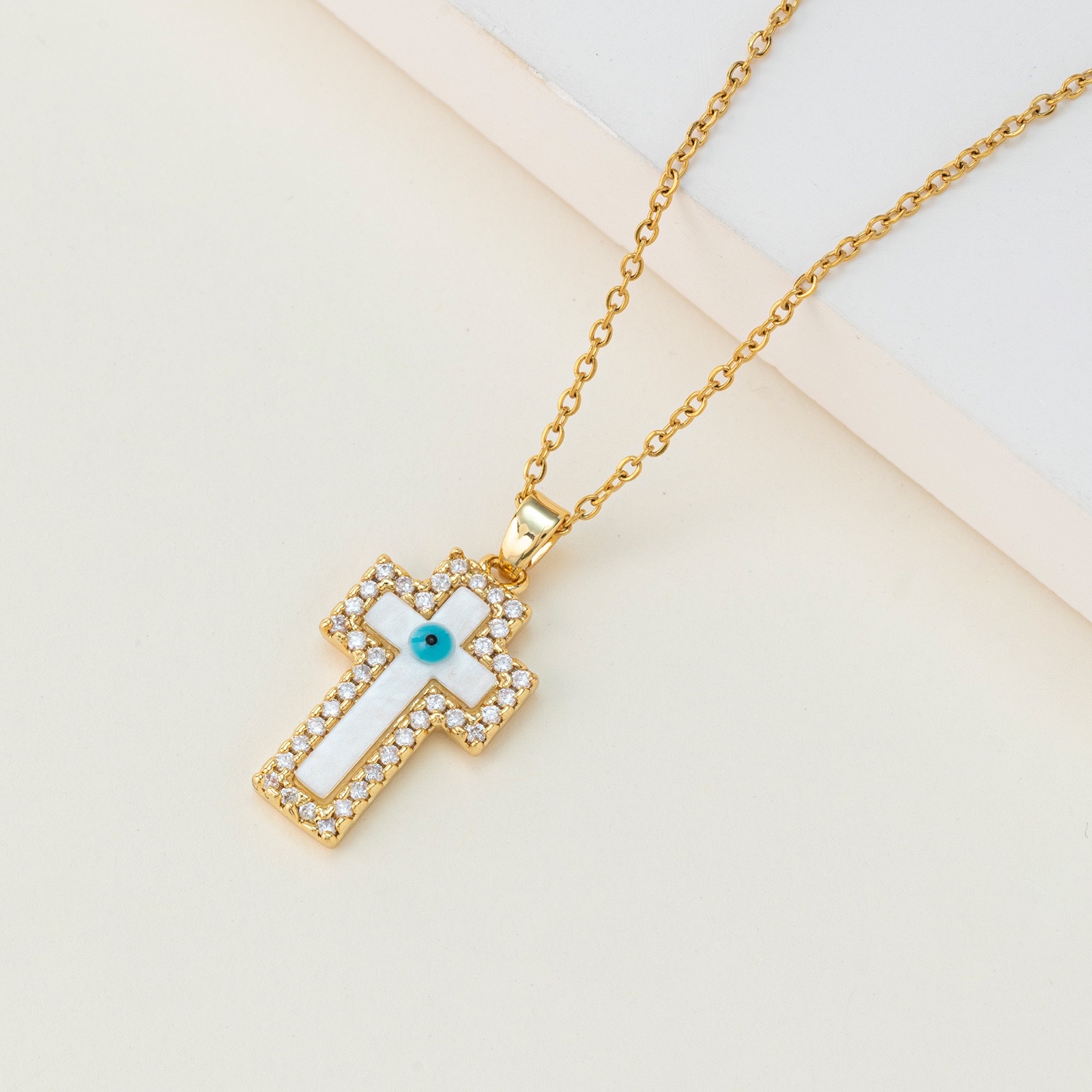 Cross-border European and American new best-selling evil eye pendant necklace, Turkish zircon blue eye stainless steel jewelry Item Picture
