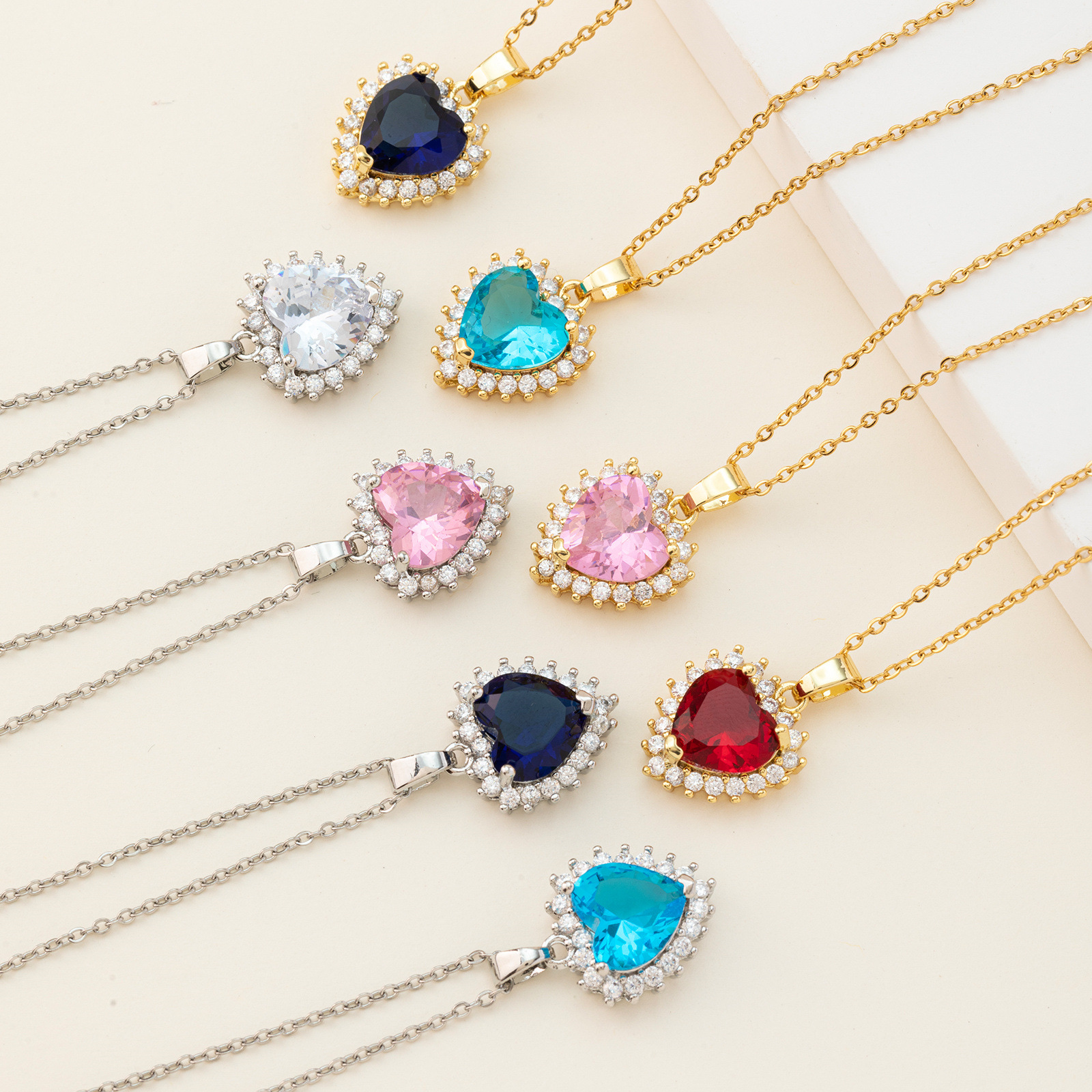 Cross-Border Sales Of Stainless Steel Necklace Love Copper Zircon Pendant Heart Women's Crystal Accessories Yiwu Wholesale full figure