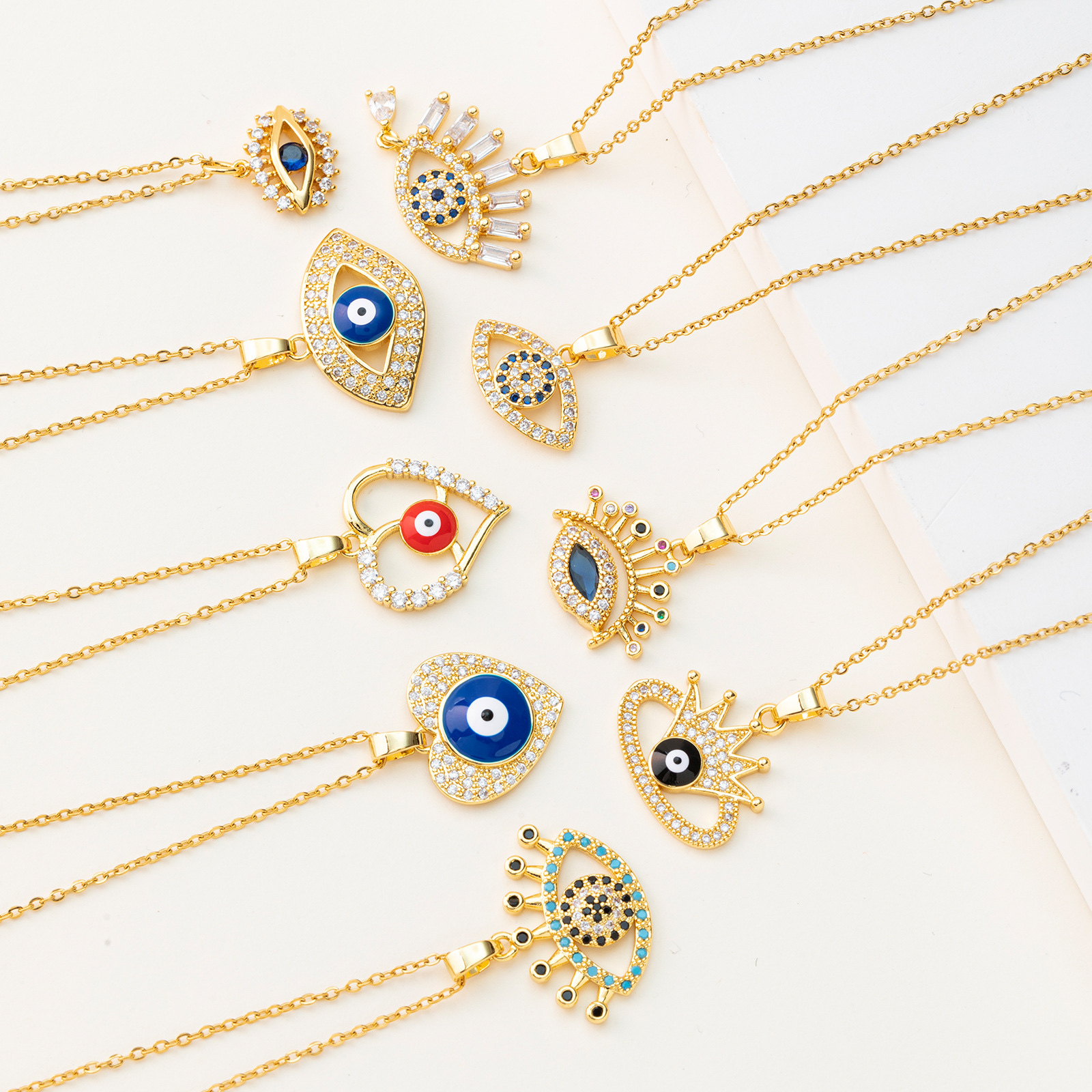 Cross-Border Devil Eyes Necklace Zircon Pendant Stainless Steel Collar Drops Oil Brass Plated Fashion Gold Collarbone Chain full figure