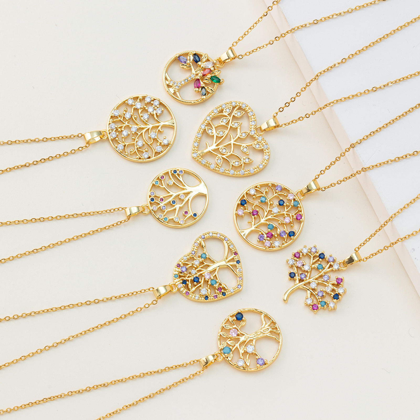 New Creative Colorful Tree Life Tree Pendant Necklace Micro-Inset Zircon Necklace Women Europe And America Cross-Border Sweater Chain full figure