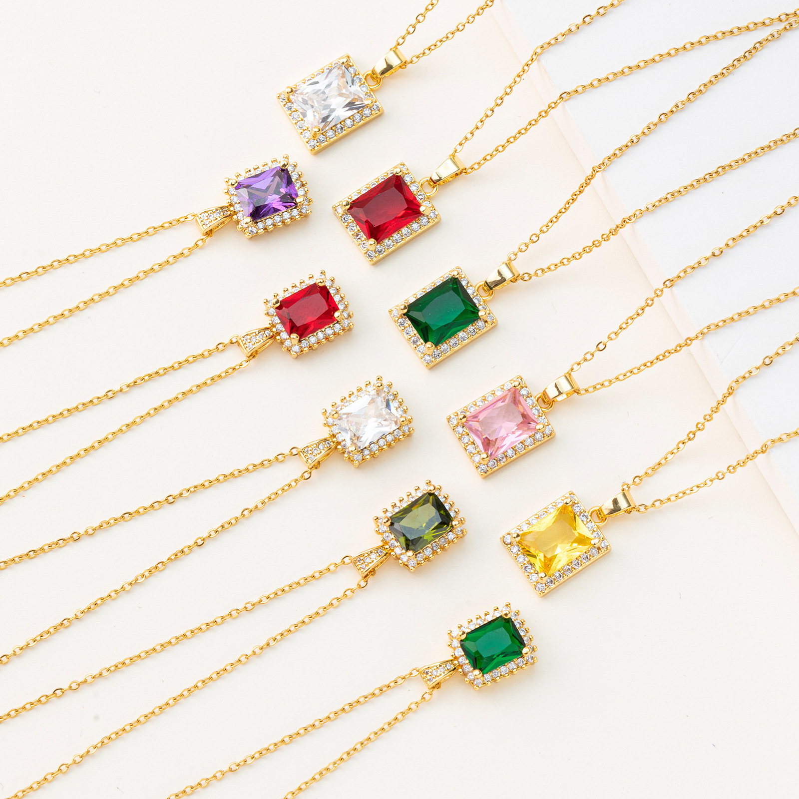 Cross-Border Personality Zircon Gem Crystal Pendant Rectangular Necklace Wholesale Women's Collarbone Chain Ins Wind Niche Accessories full figure