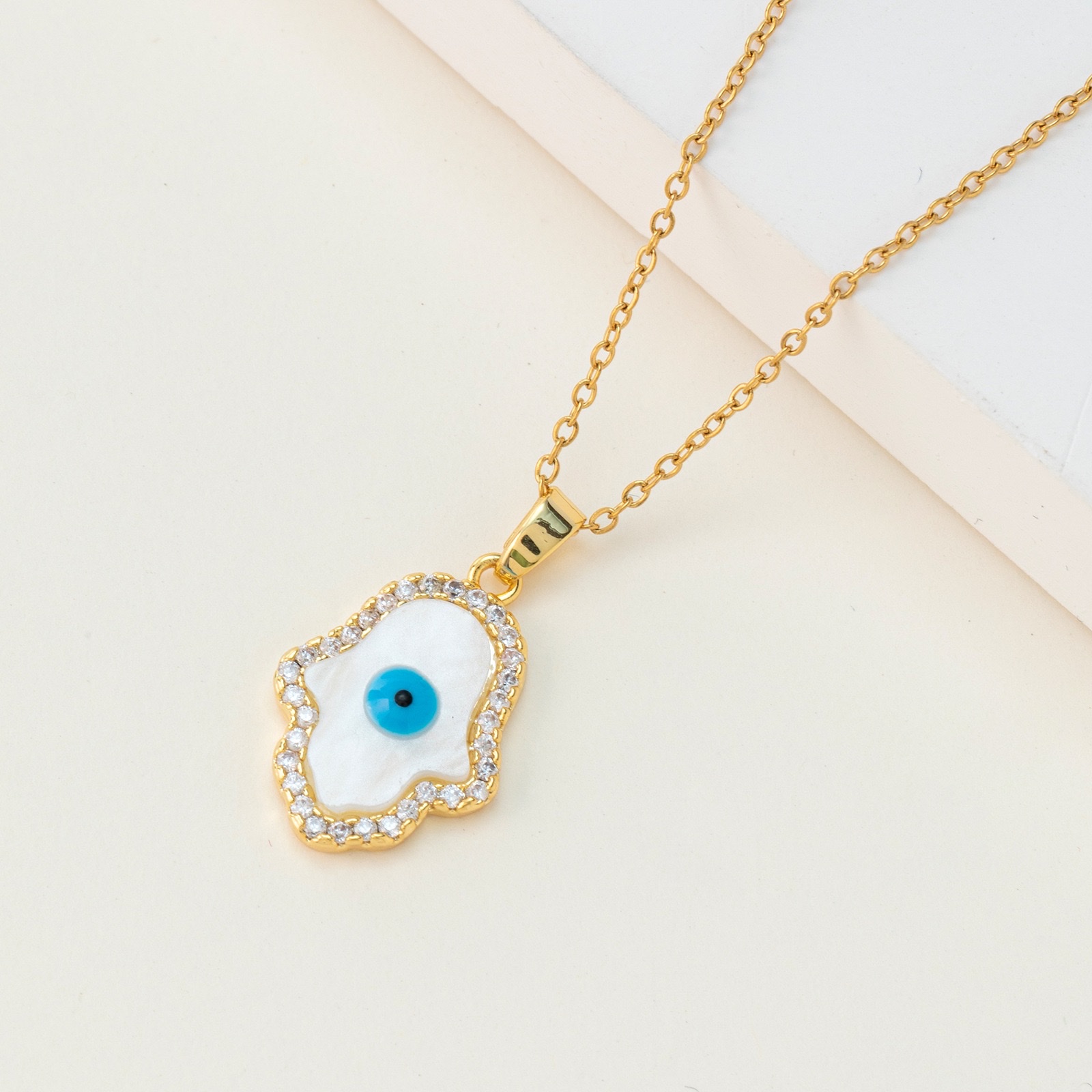 Cross-border European and American new best-selling evil eye pendant necklace, Turkish zircon blue eye stainless steel jewelry details Picture