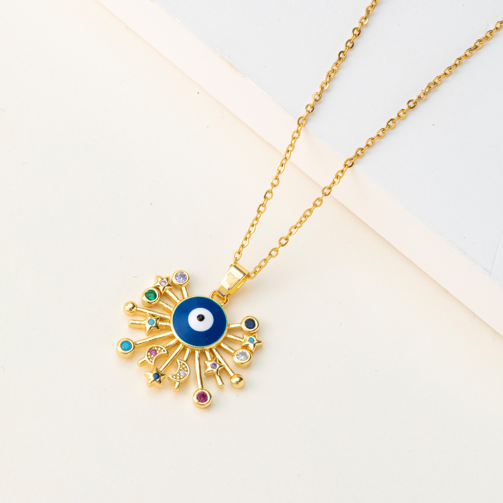 Factory direct sales, European and American cross-border Devil's Eye pendant necklace, personalized and fashionable, colorful stainless steel collarbone chain details Picture