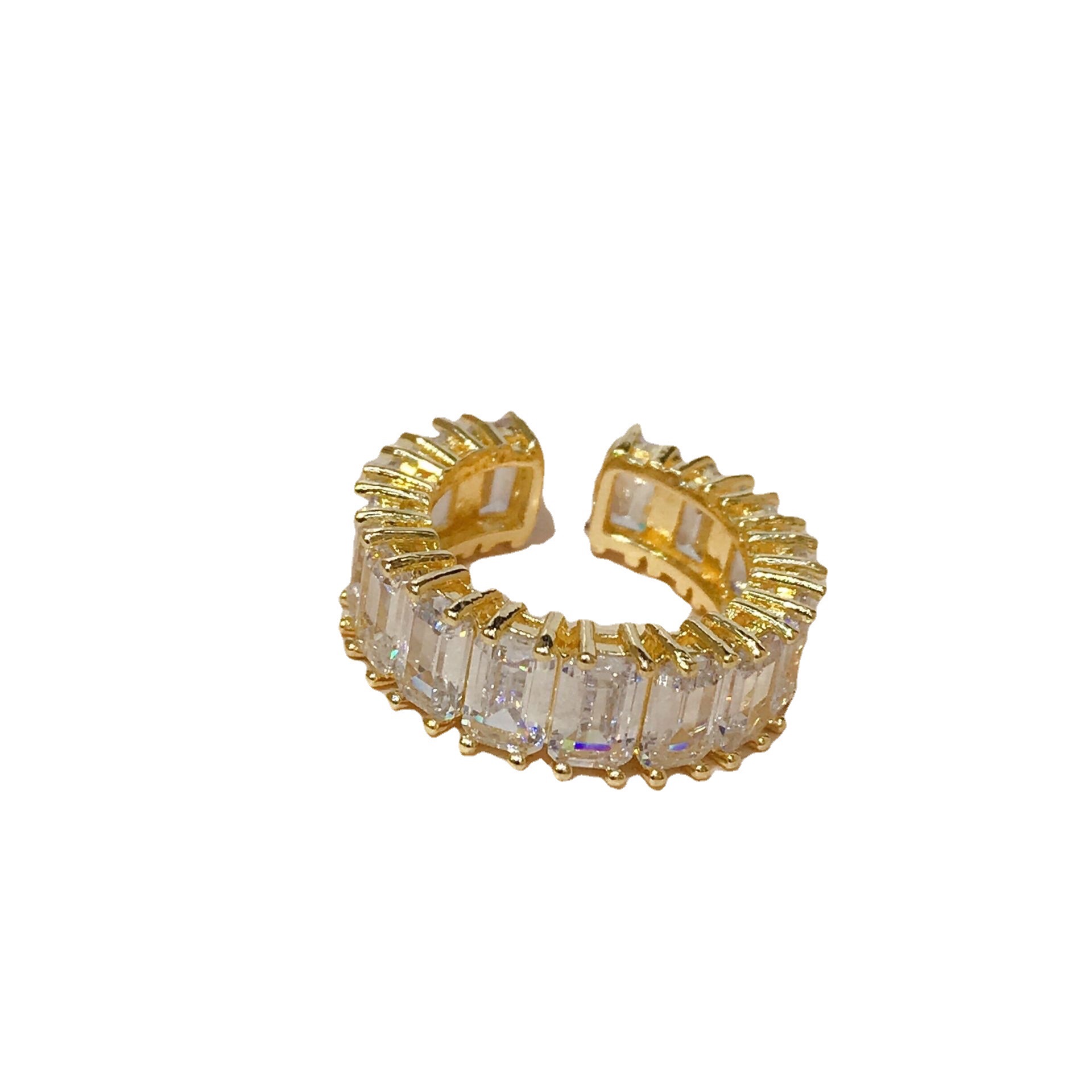 The popular "cold style" geometric colored crystal rainbow rectangular opening ring, loose-fitting ring, Japanese and Korean forest style Item Picture