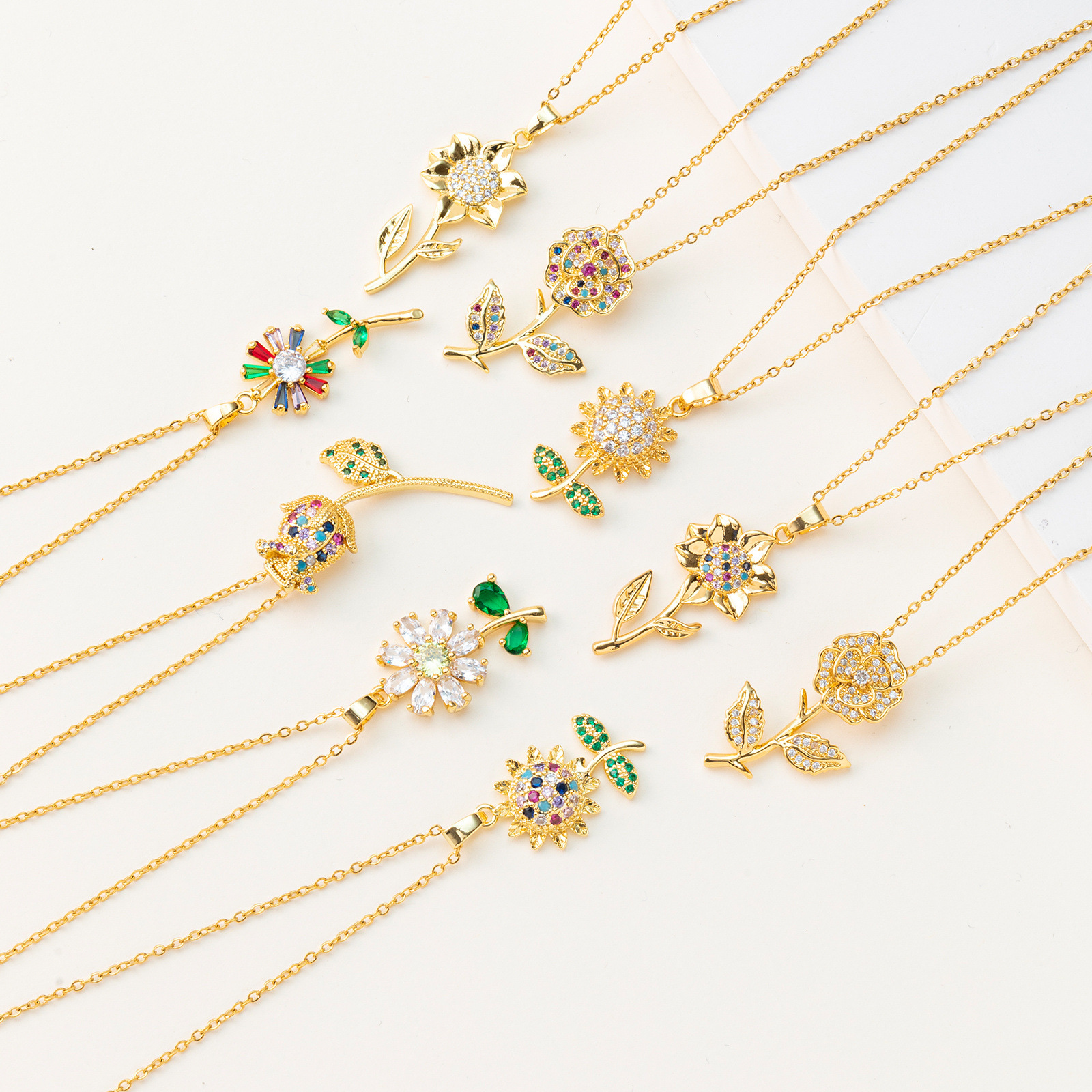 European And American Light Luxury Full Diamond Zircon Sunflower Flower Pendant Necklace Female Simple Niche Collarbone Chain Net Red Jewelry full figure