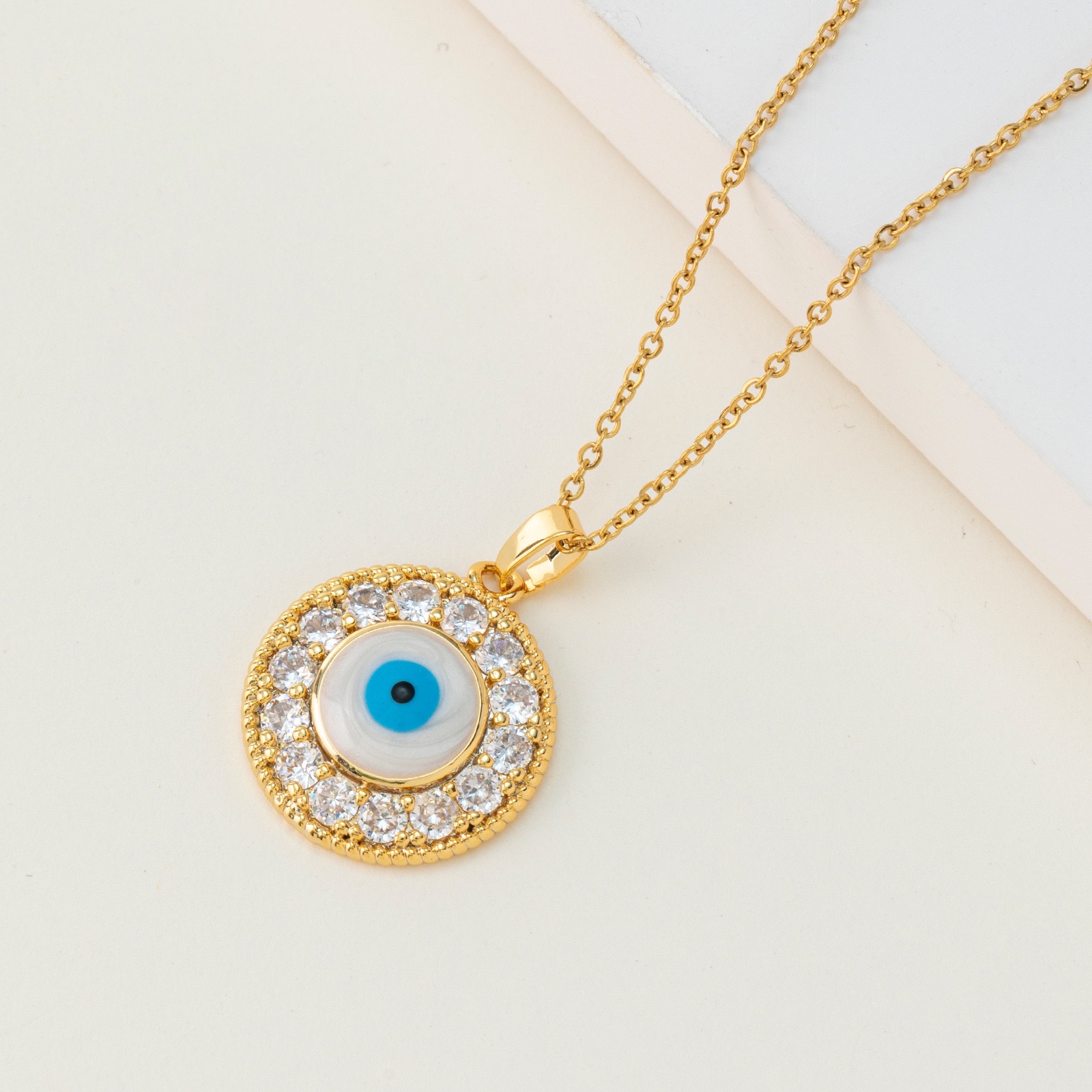 Cross-border European and American new best-selling evil eye pendant necklace, Turkish zircon blue eye stainless steel jewelry Specification image