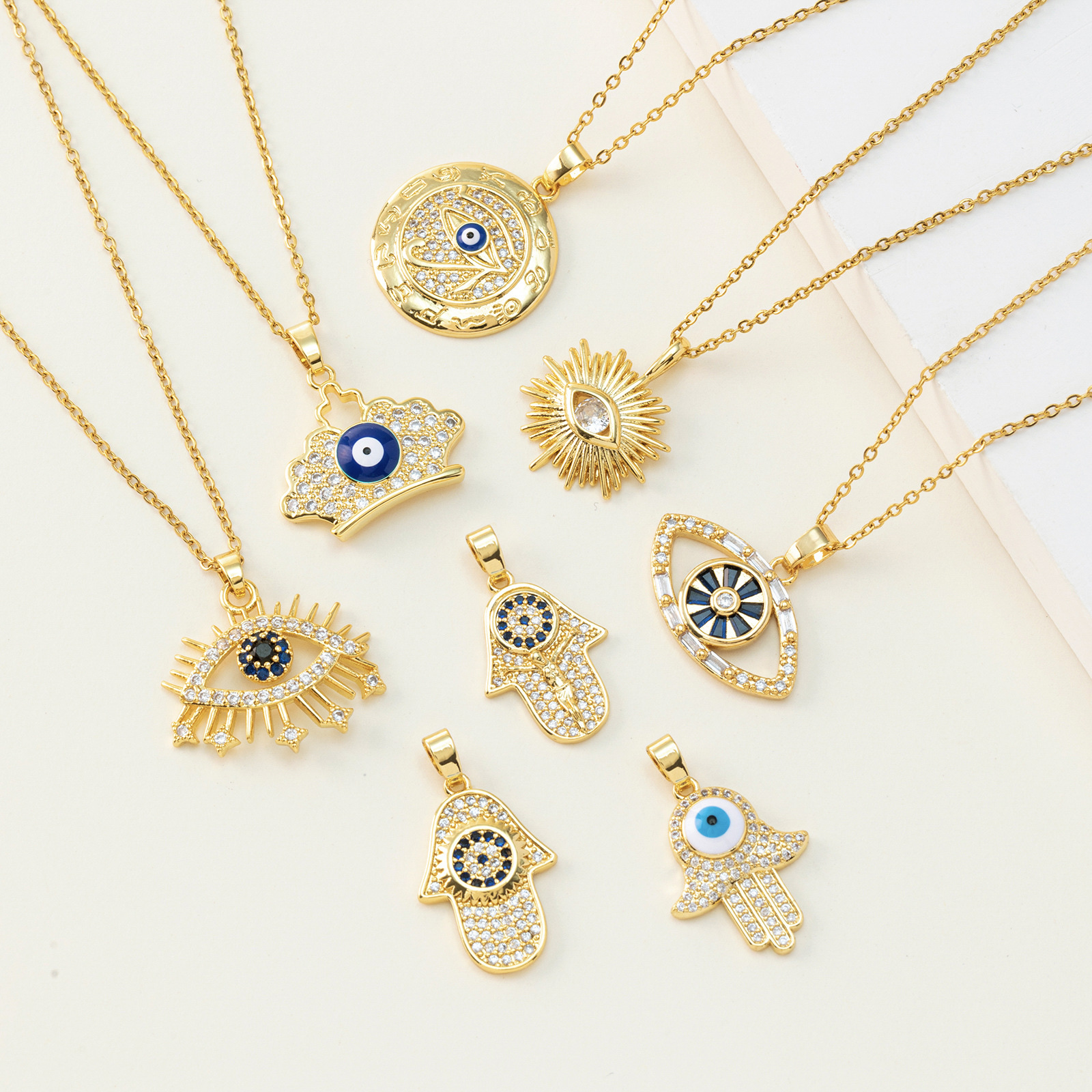Europe And The United States Cross-Border Amazon Explosive Jewelry Titanium Steel Collarbone Chain Color Zircon Eye Pendant Devil's Eye Necklace full figure