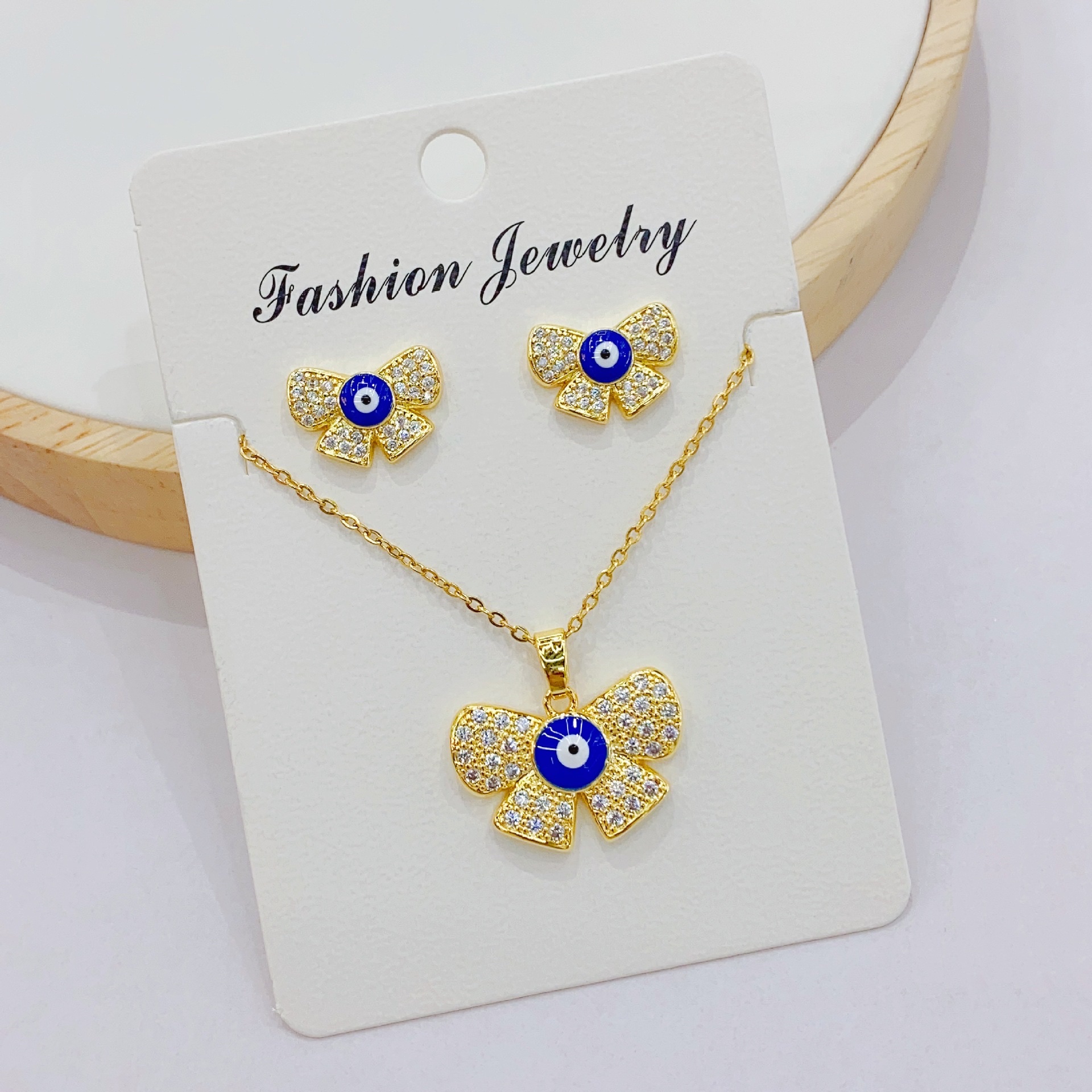European-American Cross-Border Instagram Wind Devil's Eye Earrings Necklace Set Pendant Copper 18K Butterfly Festival Eye Necklace Earrings full figure