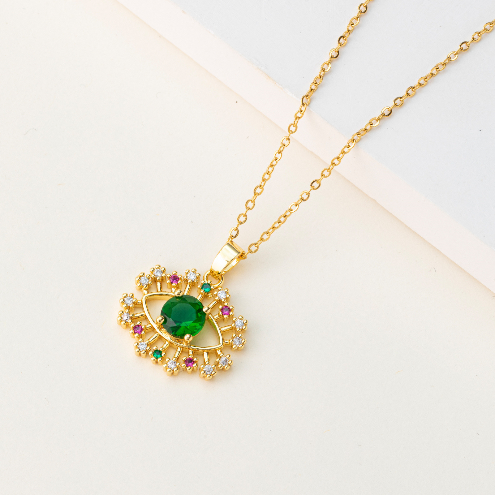 Factory direct sales, European and American cross-border Devil's Eye pendant necklace, personalized and fashionable, colorful stainless steel collarbone chain Item Picture