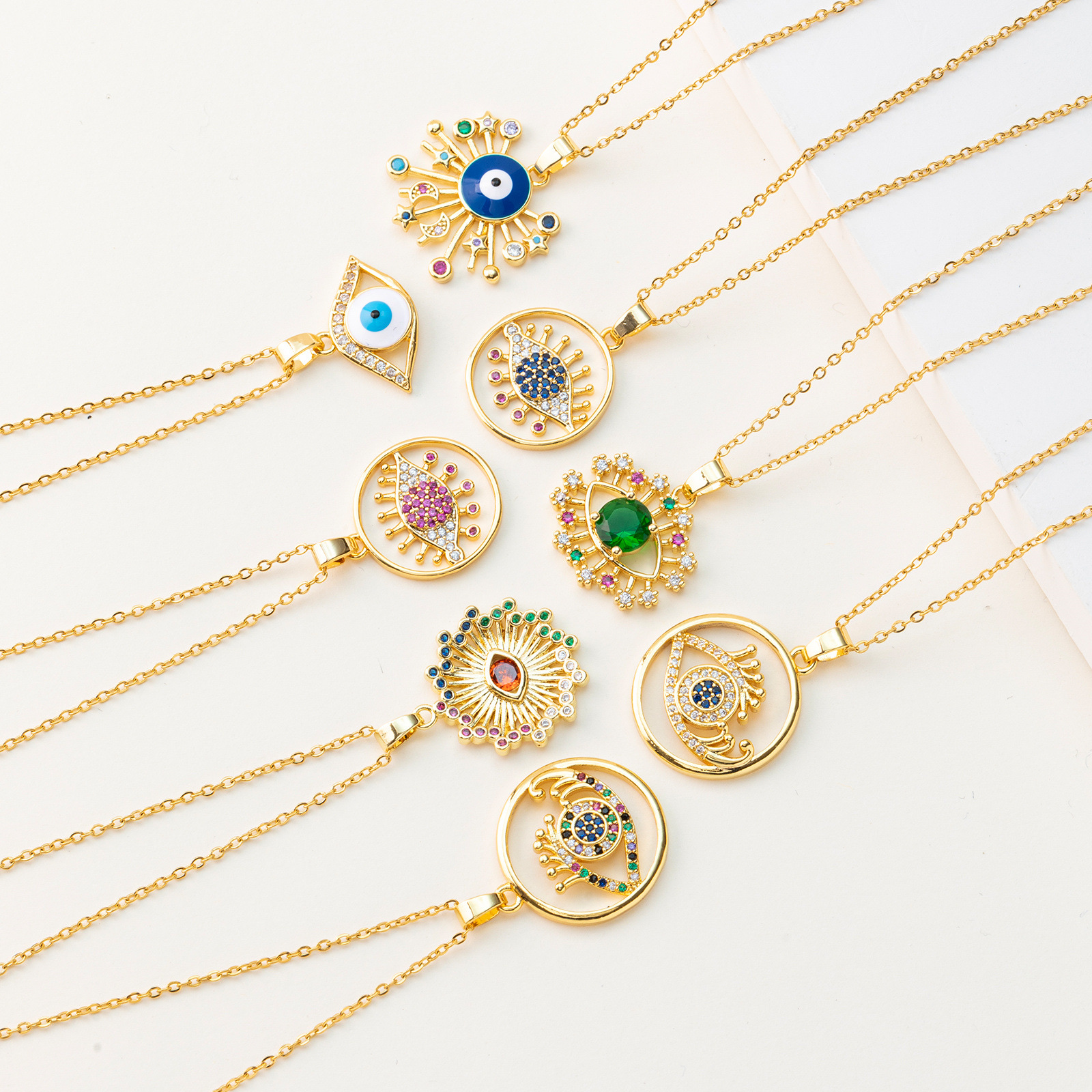 Factory Goods Direct European And American Cross-Border Devil's Eye Pendant Necklace Personality Fashion Color Stainless Steel Collarbone Chain full figure