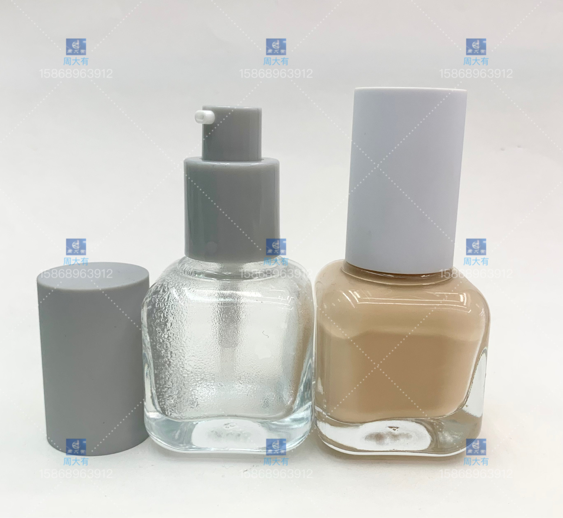30ml 高端精品玻璃粉底液瓶塑料乳液泵全罩