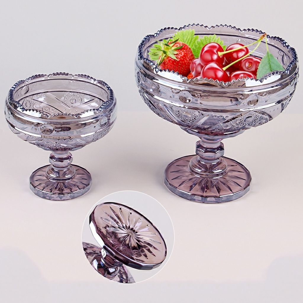 欧式高脚浮雕果斗加厚水晶玻璃果盘 创意居家客厅干果盆水果斗详情图1