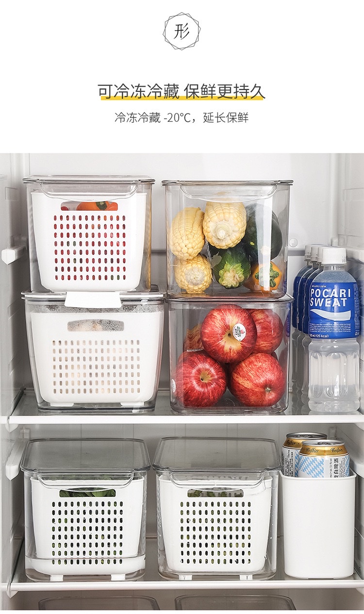 sp sauce厨房沥水篮家用带盖洗水果洗菜篮塑料保鲜盒冰箱收纳盒 详情图5