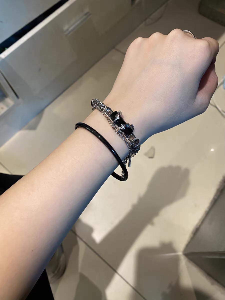 初美缠绕黑色宝石拼接手链男女潮酷ins小众个性高级感手环