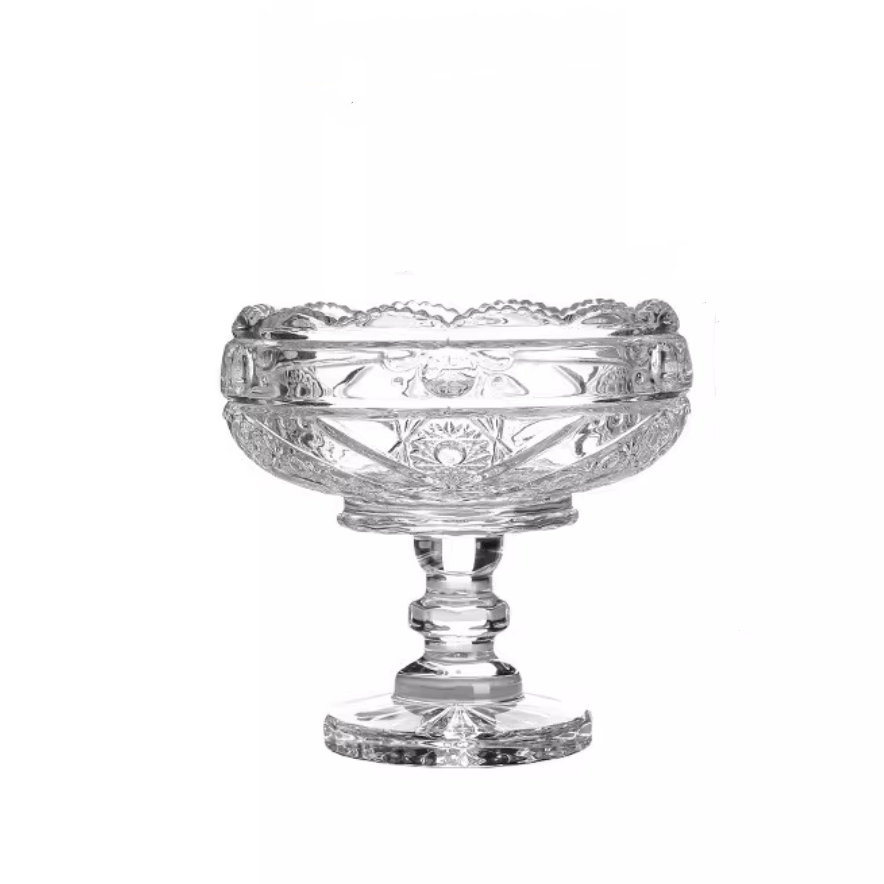 欧式高脚浮雕果斗加厚水晶玻璃果盘 创意居家客厅干果盆水果斗详情图5