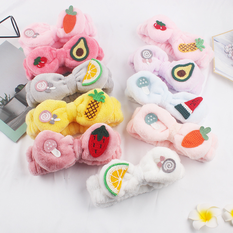 可爱水果贴片压发带韩版网红珍珠洗脸搞怪甜化妆敷面膜毛绒束发带优优饰品