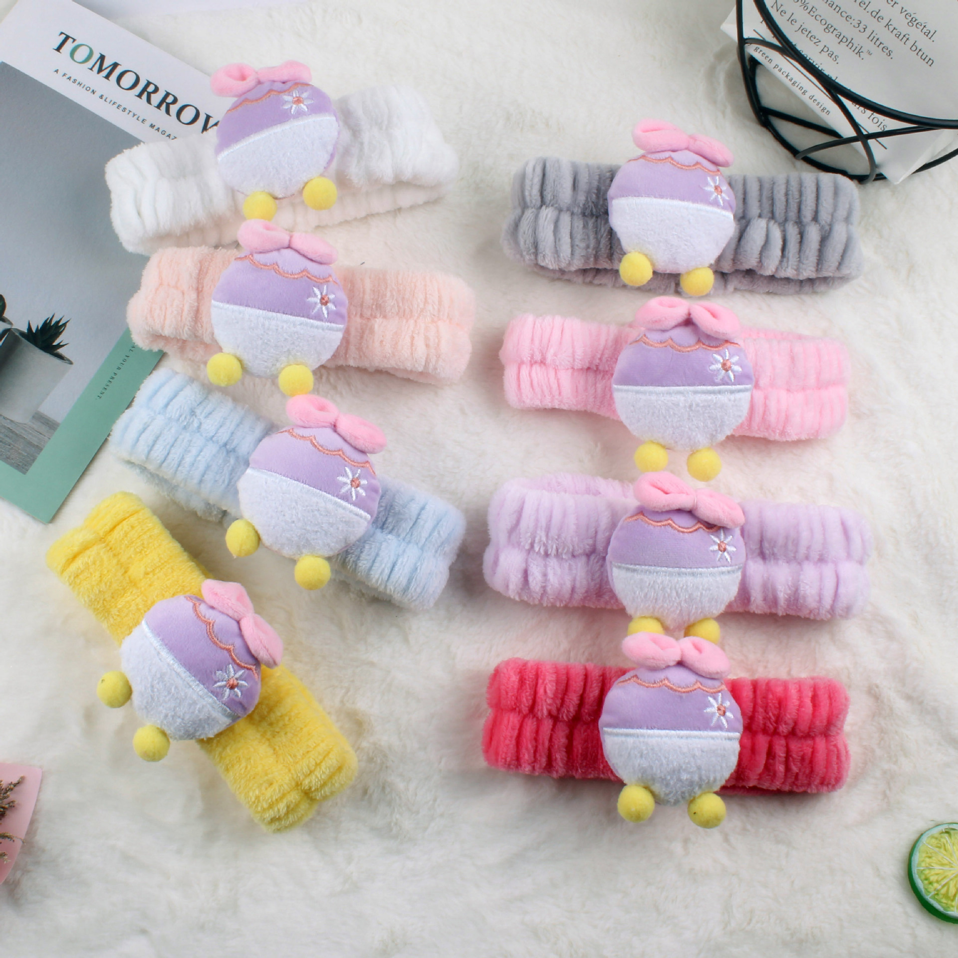 新款韩版网红少女洗脸压发带发圈玩偶可爱简约毛绒化妆发箍束发带优优饰品