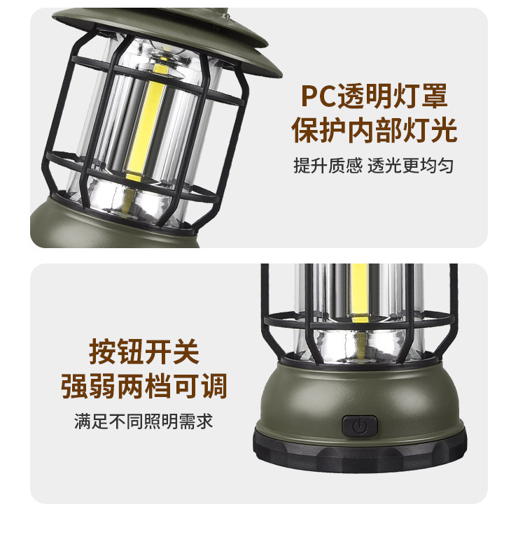 美式复古露营灯LED暖光户外营地灯野营帐篷老煤油灯 挂式照明马灯 详情图4
