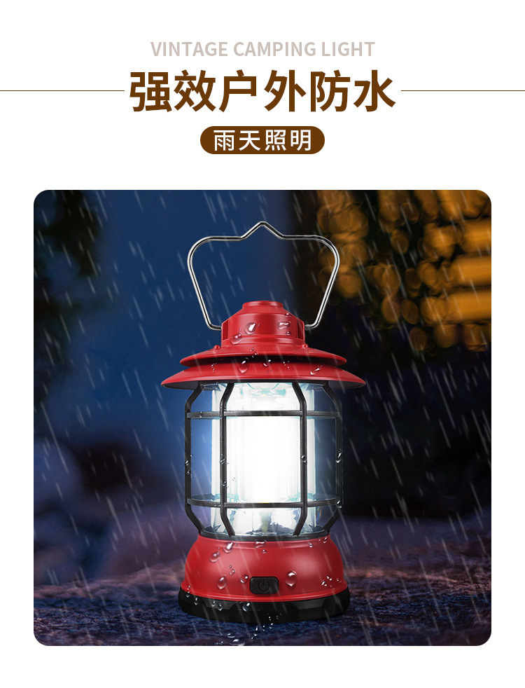 美式复古露营灯LED暖光户外营地灯野营帐篷老煤油灯 挂式照明马灯 详情图9
