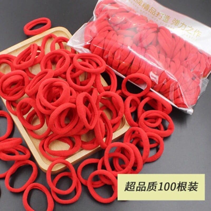 大红中国红高弹力皮筋红色扎头发皮套无接缝发圈发绳女汉服发饰品