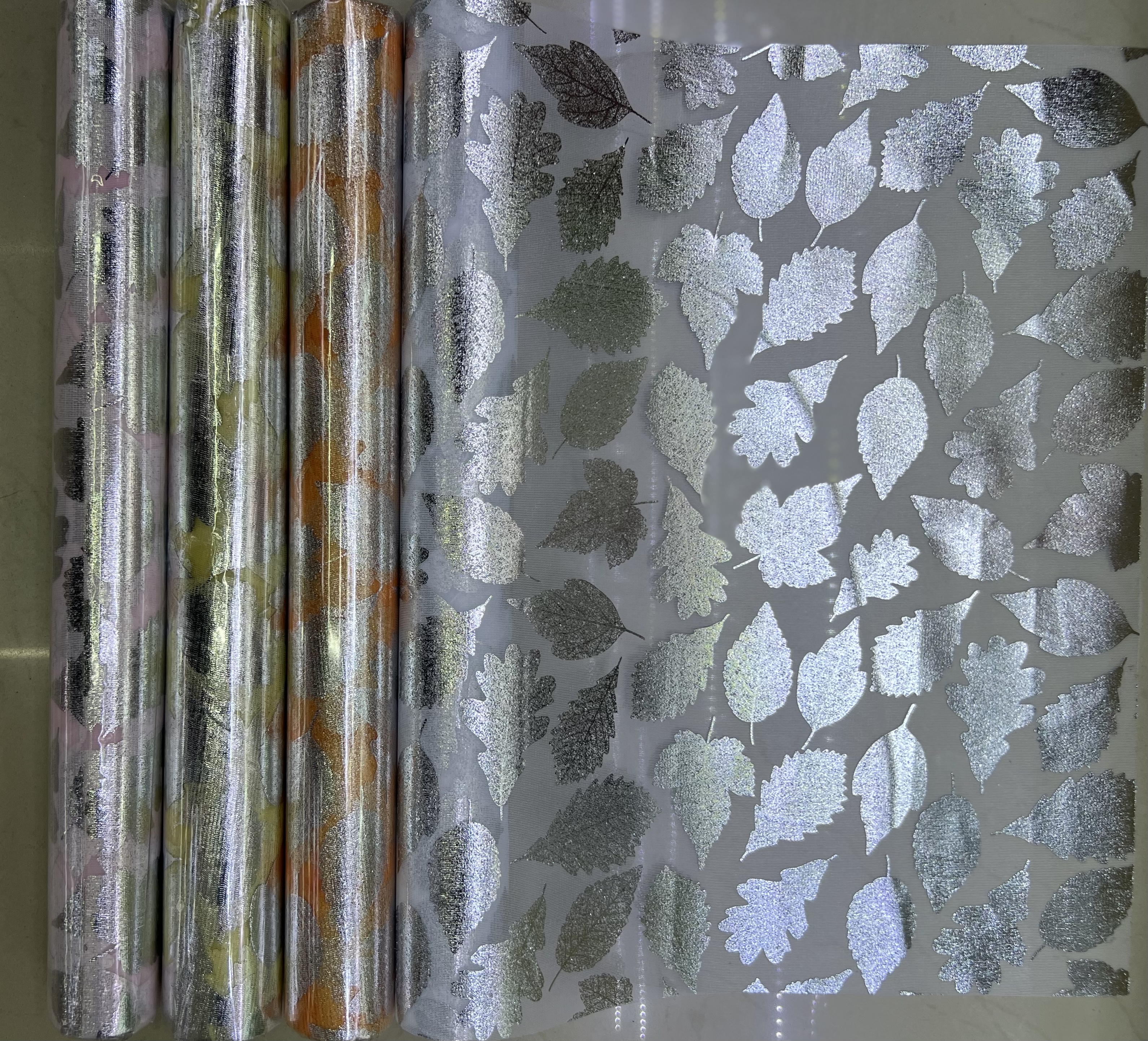 Gilded maple leaf mesh fabric