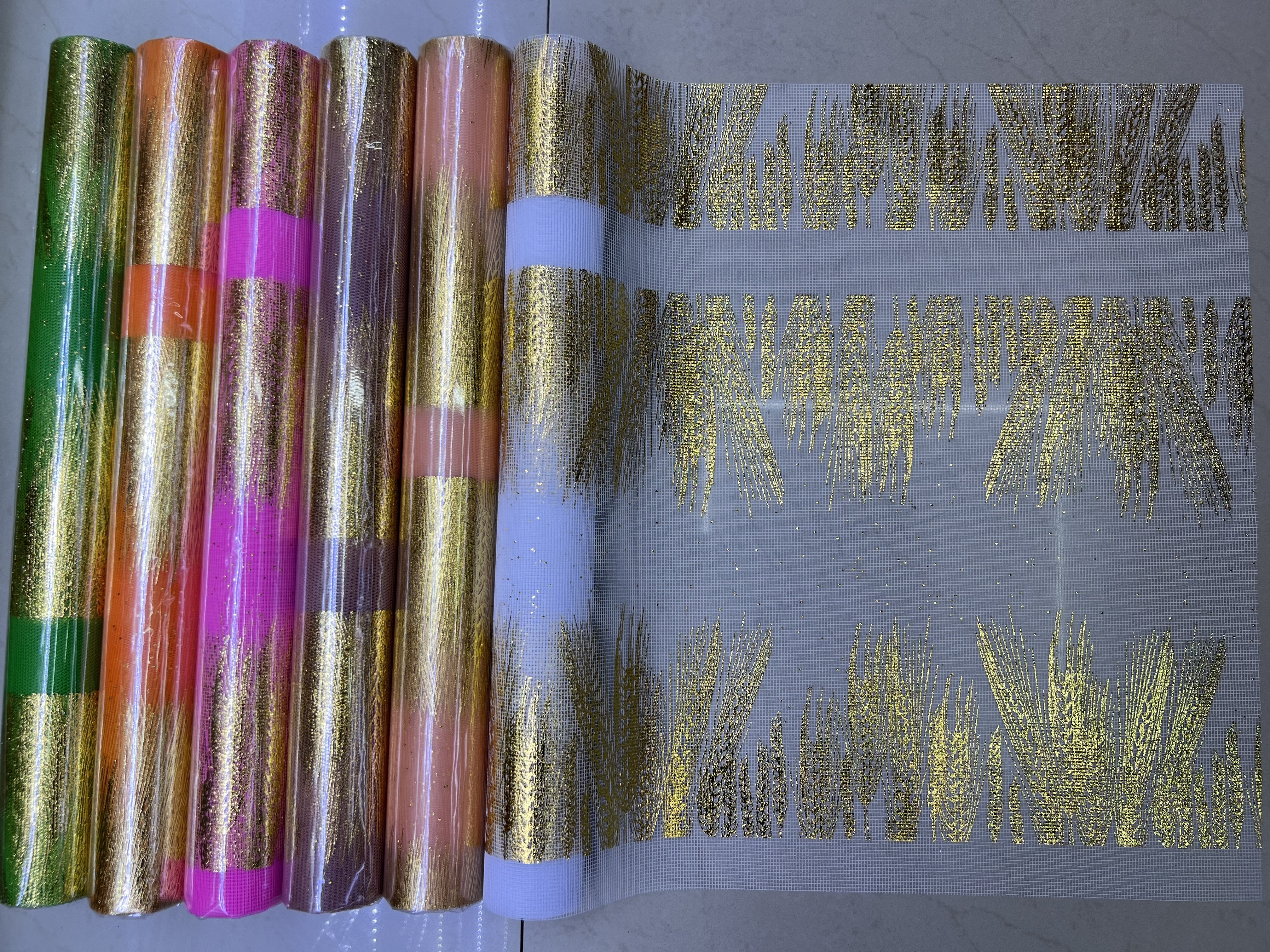 Gold-embossed wheat ear mesh fabric