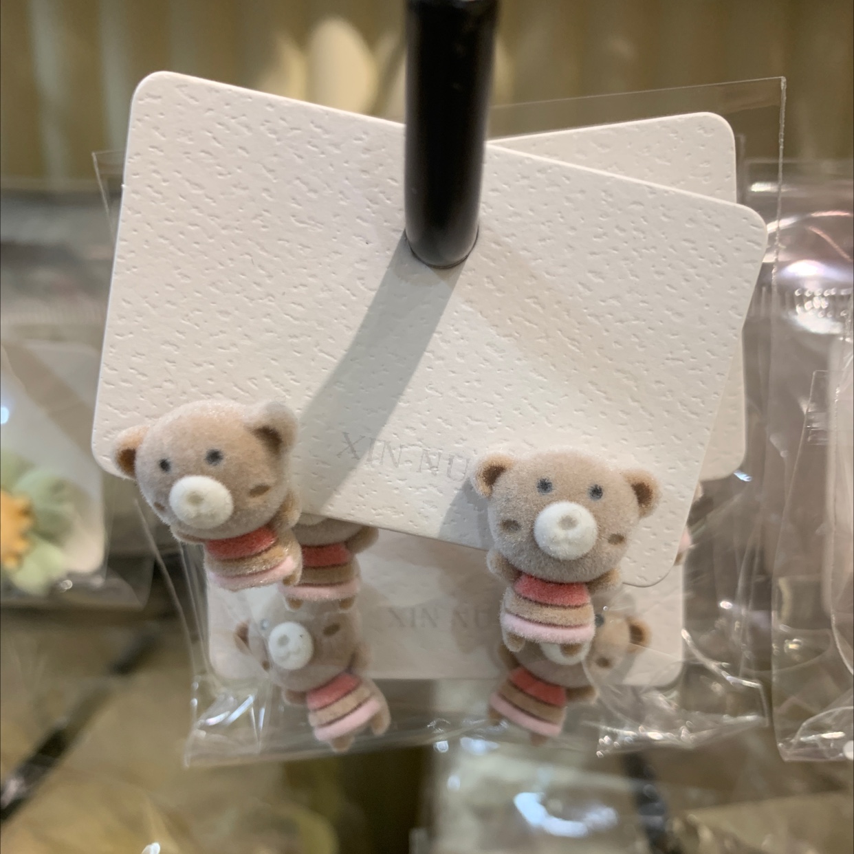 Velvet coffee-colored bear stud earrings