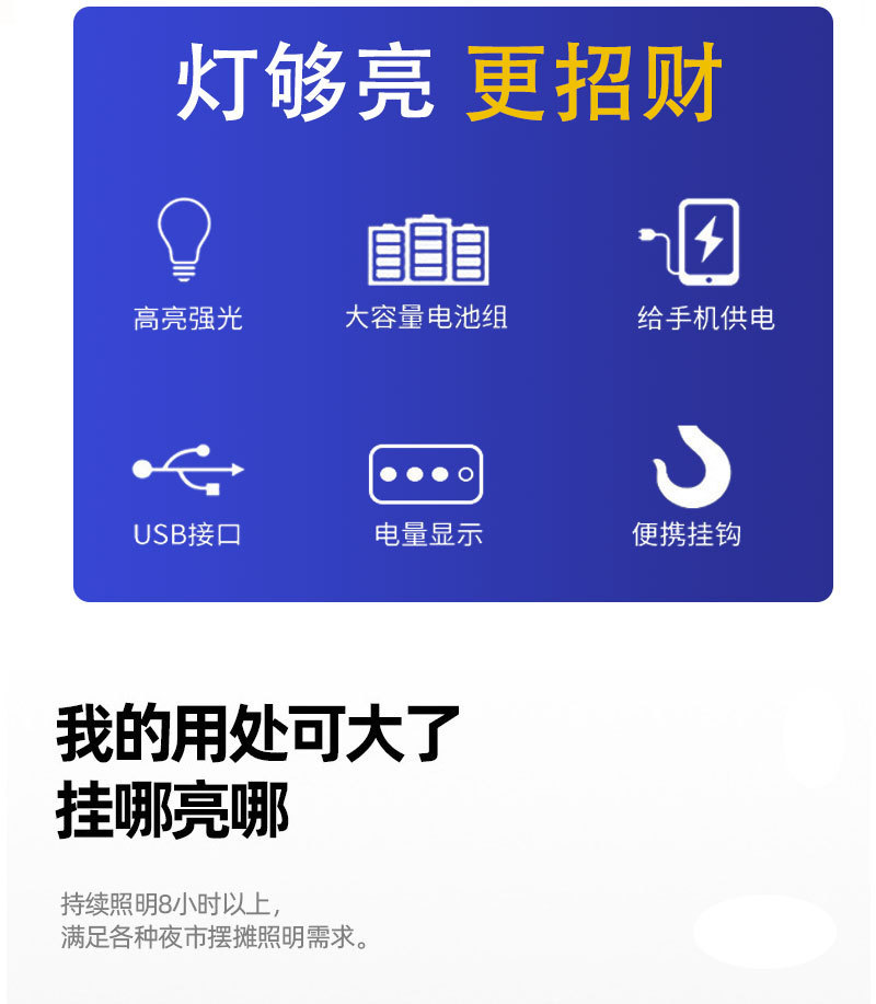 批发露营灯多功能手提灯户外家用充电灯手电筒停电应急夜市摆摊灯 详情图10