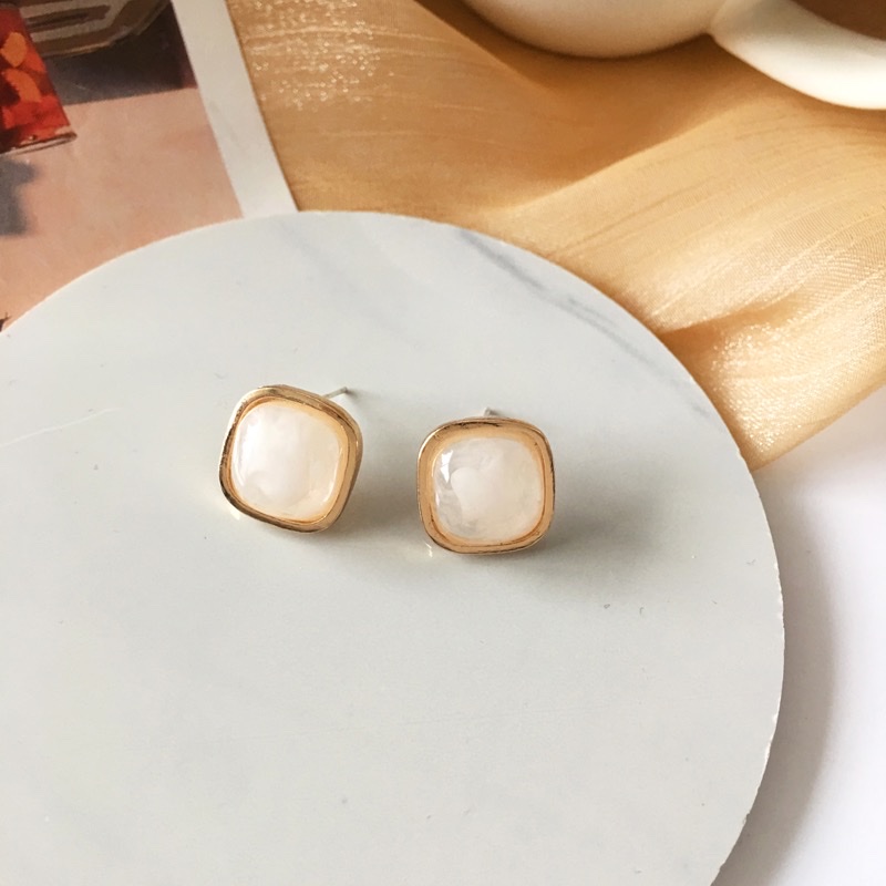 美之琴饰品089时尚潮流轻奢方形猫眼石耳钉